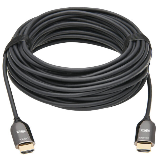 Tripp Lite series 8K HDMI Plenum-Rated Fiber Active Optical Cable (AOC) - 8K UHD @ 60 Hz, HDR, M/M, Black, 15 m (49 ft.)