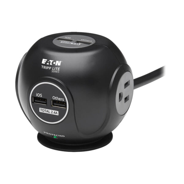 446766a1c2cb0b7b8706156801922444 Tripp Lite series Safe-IT 3-Outlet Spherical Surge Protector, 5-15R Outlets, 4 USB Charging Ports, 8 ft. (2.4 m) Cord, Antimicrobial Protection