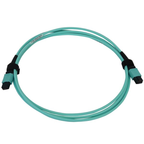 Tripp Lite series 40/100/400G Multimode 50/125 OM3 Fiber Optic Cable (12F MTP/MPO-PC F/F), LSZH, Aqua, 2 m (6.6 ft.)