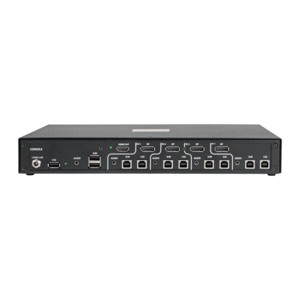 45d3187f3da75bf82886beab3d64c682 Secure KVM Switch, 4-Port, HDMI to DisplayPort, 4K, NIAP PP3.0 Certified, Audio, CAC, Single Monitor, TAA