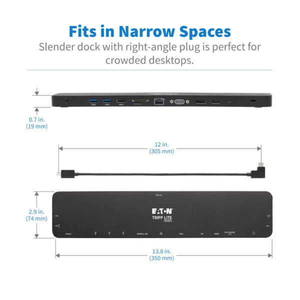 45d9f8d57d2e47aca7f176eef9b29564 Tripp Lite series USB-C Dock, Triple Display - 4K HDMI & DP, VGA, USB 3.x (5Gbps) and USB 2.0 Hub Ports, GbE, 100W PD Charging
