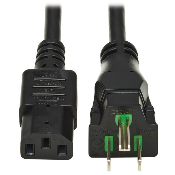Tripp Lite series Safe-IT Antibacterial Hospital-Grade Power Cord, 5-15P to C13 - Green Dot, 13A, 125V, 16 AWG, Black, 6 ft. (1.8 m)