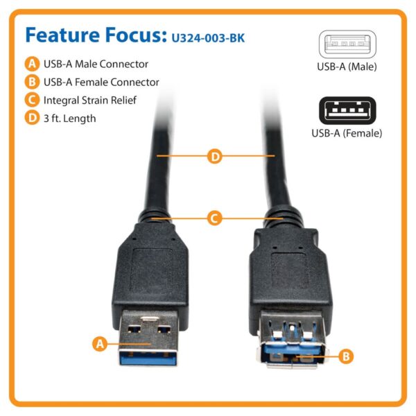 4686f4288d5f55c56c7a8dc3052617ef Tripp Lite series USB 3.0 SuperSpeed Extension Cable - USB M/F, Black, 3 ft. (0.91 m)