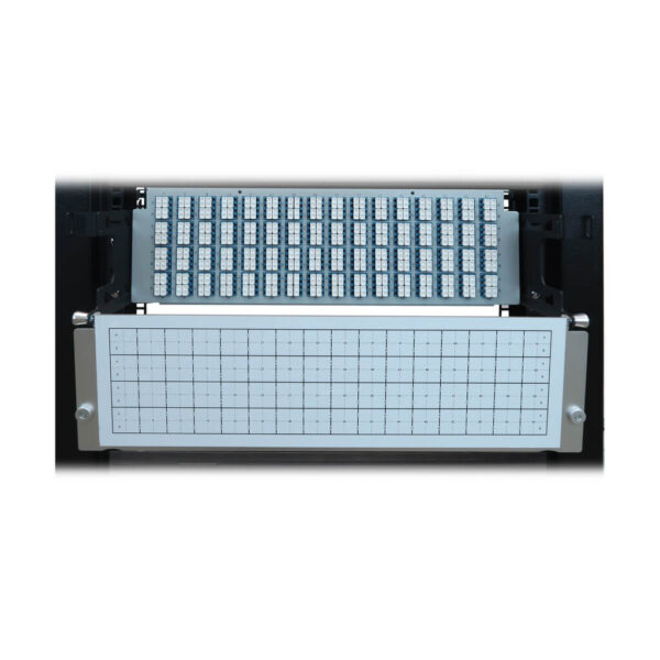 Tripp Lite series Preloaded Fiber Patch Panel, 3U - 64x (12F MTP/MPO-APC to 4x LC Duplex F/F) 8F Trunk Cables, OS2 Singlemode, 3 m (9.8 ft.)
