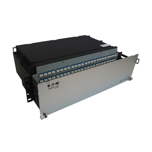 Tripp Lite series Preloaded Fiber Patch Panel, 3U - 24x (12F MTP/MPO-APC to 4x LC Duplex F/F) 8F Trunk Cables, OS2 Singlemode, 10 m (32.8 ft.)