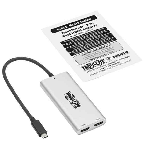 477e5d555f6170633b7ef1e71fe4cd8b Tripp Lite series Dual-Monitor Thunderbolt 3 to HDMI Adapter (M/2xF) - 4K 60 Hz, 4:4:4, Silver