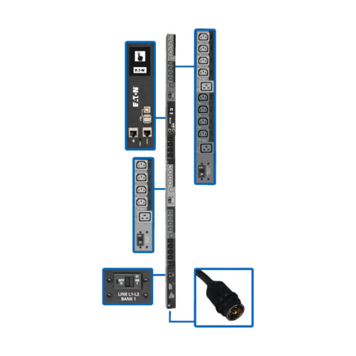 Eaton 10kW 200-240V 3PH Switched PDU - LX Interface, Gigabit, 30 Outlets, L21-30P Input, LCD, 1.8 m Cord, 0U 1.8 m Height, TAA