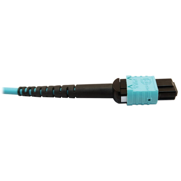47fcda25ade21673f53b06444b9fe8c0 Tripp Lite series 400G Multimode 50/125 OM4 Plenum Fiber Optic Breakout Cable, 24F MTP/MPO-PC to (x4) LC Duplex (F/M), Aqua, 5 m