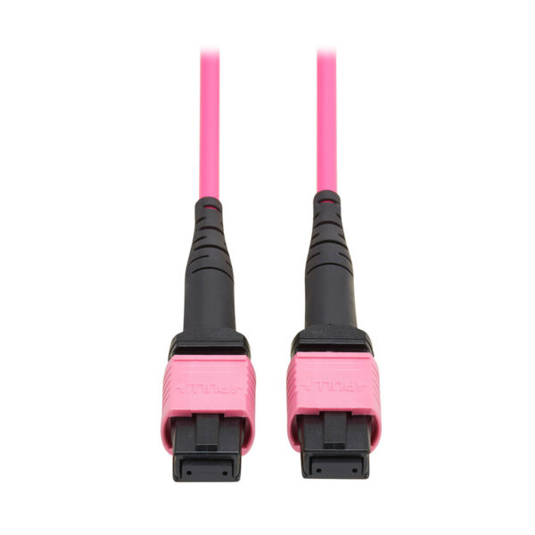 Tripp Lite series 100G Multimode 50/125 OM4 Fiber Optic Cable (12F MTP/MPO-PC F/F), OFNP, Magenta, 2 m (6.6 ft.), TAA