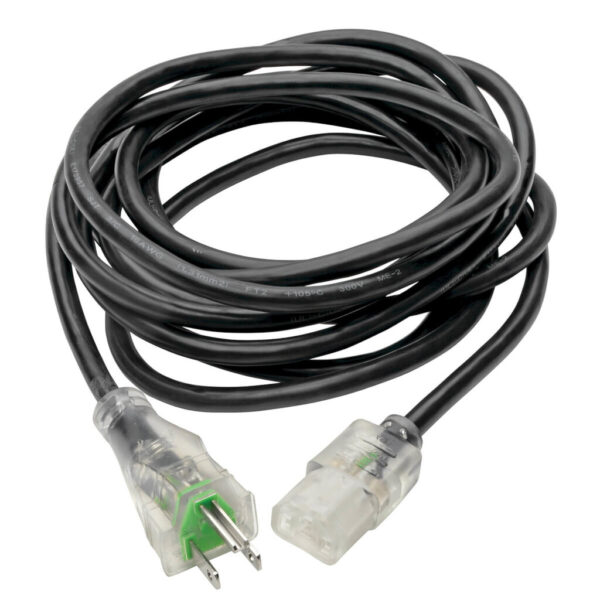 Tripp Lite series Hospital-Grade Power Cord, NEMA 5-15P to C13 - Green Dot, 13A, 125V, 16 AWG, 15 ft. (4.57 m), Clear Plugs