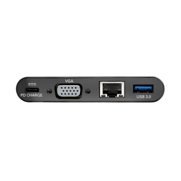 488769ceb16ab07f8e820be339a92fe7 Tripp Lite series USB-C Multiport Adapter, VGA, USB 3.x (5Gbps) Hub Port, Gigabit Ethernet and 60W PD Charging, Black