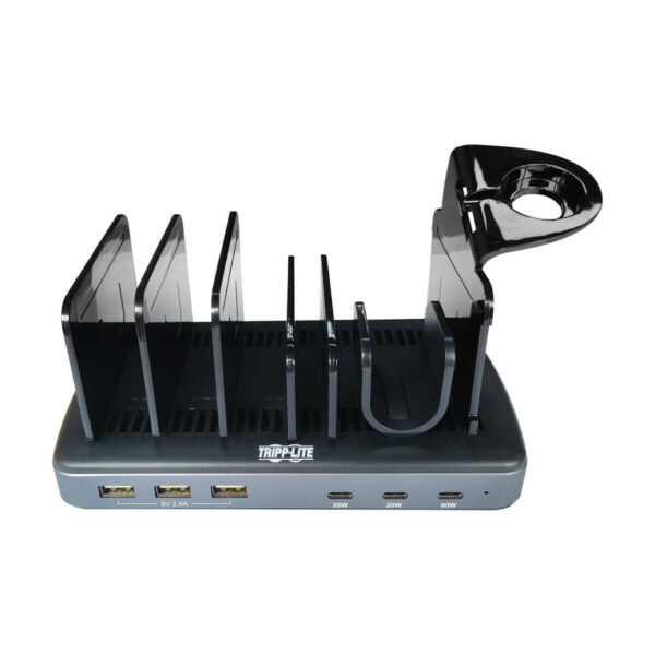 Tripp Lite series 120W Multi-Device Charging Station - 60W USB-C, 2x 20W USB-C, and 3x USB-A Ports for Smartphone, Tablet and Apple Watch with Storage