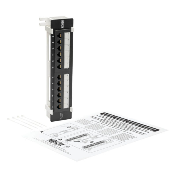 Tripp Lite series Cat5e Wall-Mount 12-Port Patch Panel - PoE+ Compliant, 110/Krone, 568A/B, RJ45 Ethernet, TAA