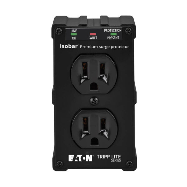 Tripp Lite series Isobar 2-Outlet Surge Protector, Direct Plug-In, 1410 Joules, Diagnostic LEDs, Black Metal Housing