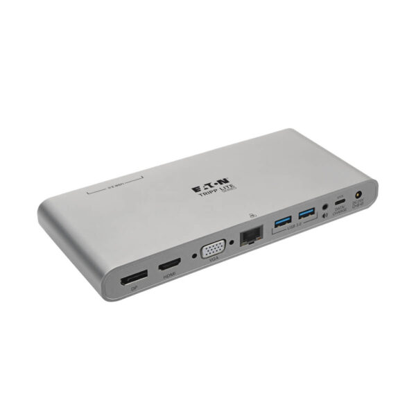 Tripp Lite USB-C Triple-Display Dock, 4K HDMI/DisplayPort, VGA, USB 3.x 5Gbps Hub, GbE, 100W PD Charging, Thunderbolt 3, Silver - U442-DOCK4-S