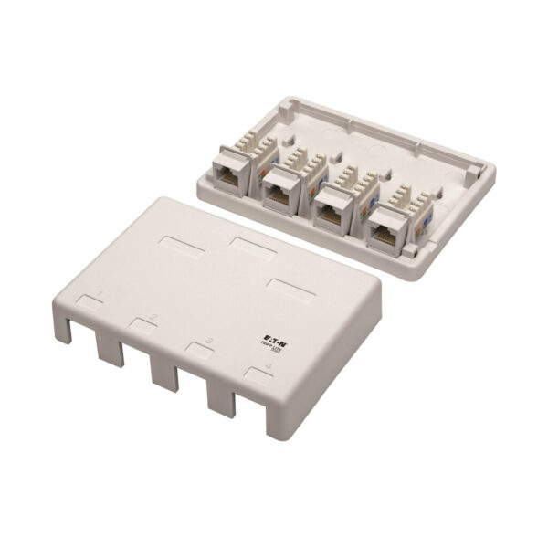 4a981dc4ad51821144e53ab440b759ca Tripp Lite series Pre-Configured Unshielded Cat6 4-Port Surface-Mount Box, 110 IDC, RJ45, White, TAA - N236-004-WH