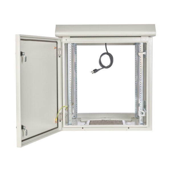 4ae9b45732636dd123c07a6ceb95618c Tripp Lite series SmartRack Industrial Enclosure - NEMA 3R, Wall Mount, Metal, Locking, Hinged Back, Fan With Thermal Switch, 28 in. Depth, 12U, Gray