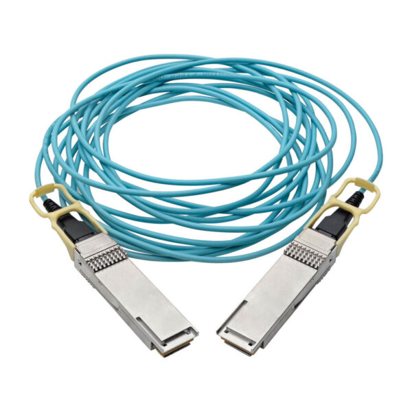 4cbcecaa0a8314f3f293398df574d6a7 Tripp Lite series QSFP28 to QSFP28 Active Optical Cable - 100GbE, AOC, M/M, Aqua, 5M (16.4 ft.)