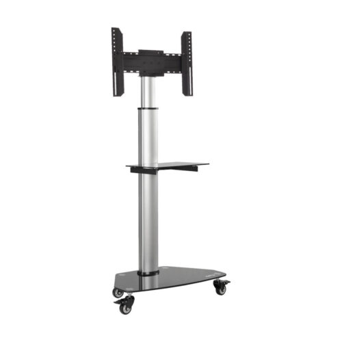 Tripp Lite series Premier Rolling TV Cart for 37” to 70” Displays, Black Glass Base and Shelf, Locking Casters