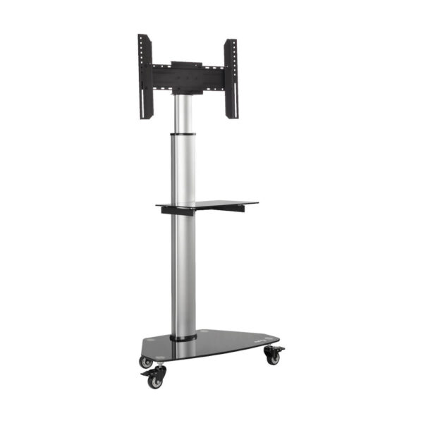 4cfe81aabf8b15e7c6fc4c9d515fb292 Tripp Lite series Premier Rolling TV Cart for 37” to 70” Displays, Black Glass Base and Shelf, Locking Casters
