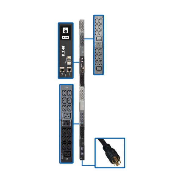 4d5e004c76472fe4e4deea09ec7cc96b Eaton 5.8kW 208/120V 3PH Monitored PDU - LX Interface, Gigabit, 45 Outlets, L21-20P Input, LCD, 1.8 m Cord, 0U 1.8 m Height, TAA