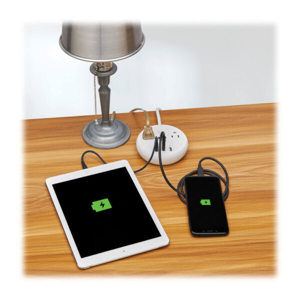 Tripp Lite series Safe-IT 57W 2-Outlet Surge Protector - 5-15R Outlets, 3 USB Ports, 8 ft. (2.4 m) Cord, 300 Joules, Antimicrobial Protection, White