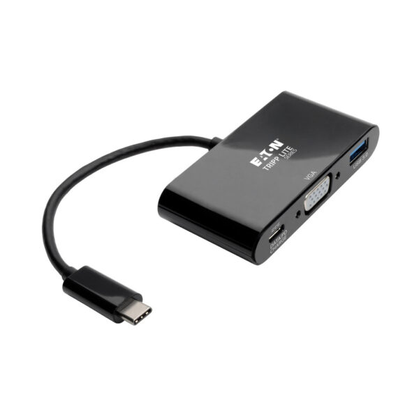 Tripp Lite series USB-C to VGA Adapter with USB 3.x (5Gbps) Hub Ports and 60W PD Charging, Black