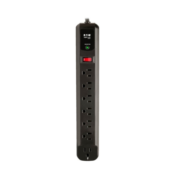 Tripp Lite series Protect It! 7-Outlet Surge Protector, 6 Right-Angle Outlets, 4 ft. (1.22 m) Cord, 1080 Joules, Diagnostic LED, Black Housing