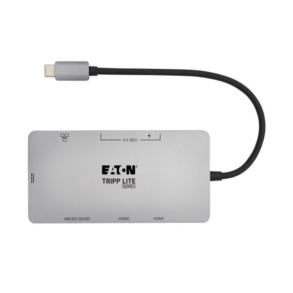 Tripp Lite series USB-C Dock, Dual Display - 4K 60 Hz HDMI, USB 3.x (5Gbps) Hub Ports, GbE, Memory Card, 100W PD Charging, Gray