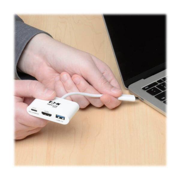 Tripp Lite series USB-C to HDMI Adapter with USB 3.x (5Gbps) Hub Port and PD Charging, HDCP, White