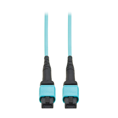 Tripp Lite series 100G Multimode 50/125 OM4 Fiber Optic Cable (12F MPO/MPO-PC F/F), Type-A Polarity, OFNP, Aqua, 1 m (3.3 ft.), TAA