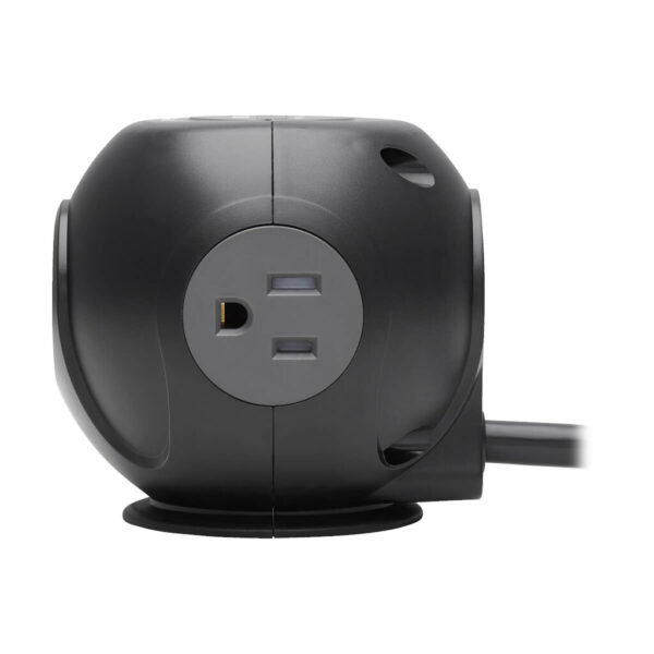 5129b12d7b22f1acda84735925697171 Tripp Lite series 3-Outlet Spherical Surge Protector, 4 USB Ports (4.8A Shared) - 6 ft. (1.83 m) Cord, 5-15P Plug, 540 Joules, Black
