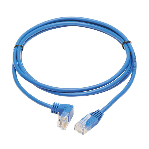 Tripp Lite series Down-Angle Cat6 Gigabit Molded Slim UTP Ethernet Cable (RJ45 Right-Angle Down M to RJ45 M), Blue, 7 ft. (2.13 m)