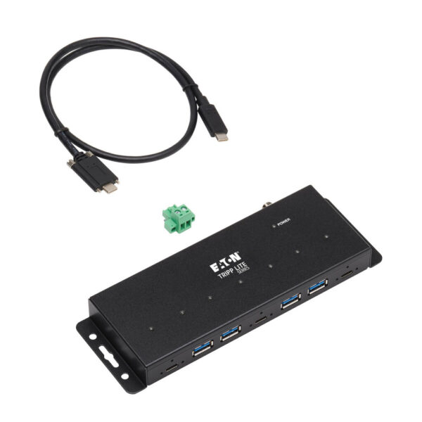 Tripp Lite series Industrial 7-Port USB-C Hub, USB 3.x Gen 2 (10Gbps), 4x USB-A & 3x USB-C Ports, 15Kv ESD Immunity, 2Kv Surge, TAA