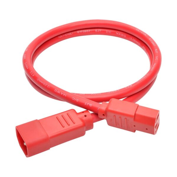 Tripp Lite series Heavy-Duty PDU Power Cord, C13 to C14 - 15A, 250V, 14 AWG, 3 ft. (0.91 m), Red