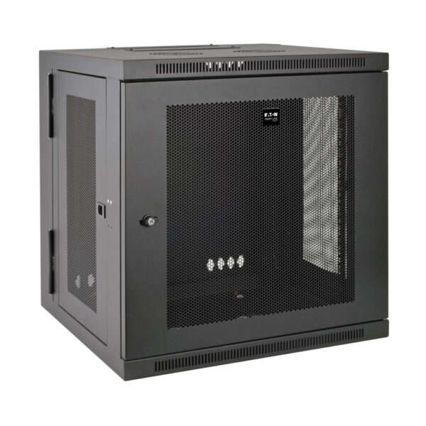 Tripp Lite series SmartRack 12U Low-Profile Switch-Depth Wall-Mount Small Rack Enclosure, Hinged Back