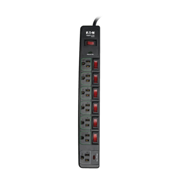 Tripp Lite series ECO-Surge 7-Outlet Surge Protector, 6 ft. (1.83 m) Cord, 1080 Joules, 6 Individually Controlled Outlets, Black Housing