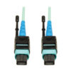 5241ac6ea05d3b6941e80b80f364e0d0 Tripp Lite series MTP/MPO Patch Cable with Push/Pull Tab Connectors, 100GBASE-SR10, CXP, 24 Fiber, 100Gb OM3 Plenum-rated - Aqua, 3M (10 ft.)