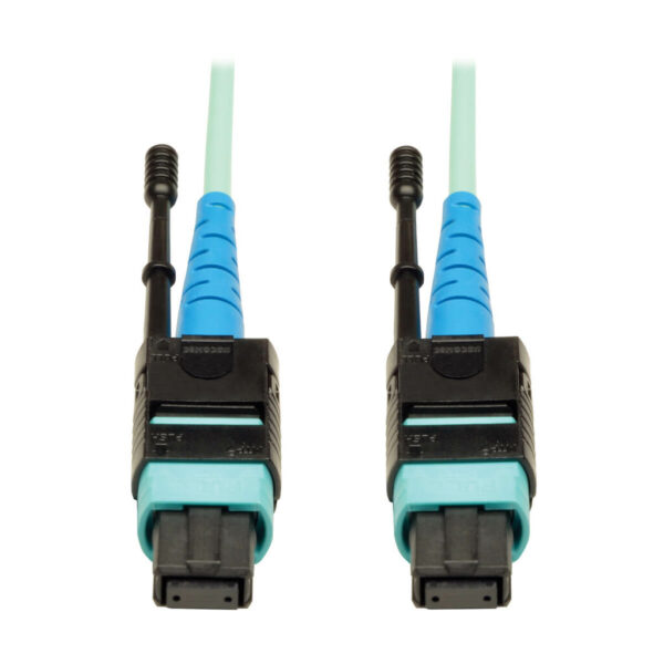 5241ac6ea05d3b6941e80b80f364e0d0 Tripp Lite series MTP/MPO Patch Cable with Push/Pull Tab Connectors, 100GBASE-SR10, CXP, 24 Fiber, 100Gb OM3 Plenum-rated - Aqua, 3M (10 ft.)