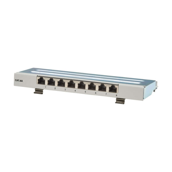 Tripp Lite series Cat6a STP Patch Panel, 8 Ports, DIN Rail or Wall Mount, TAA