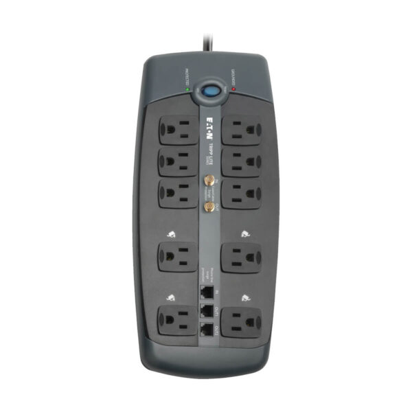 Tripp Lite series Protect It! 10-Outlet Surge Protector, 8 ft. (2.43 m) Cord, 3345 Joules, Tel/Modem/Coaxial Protection