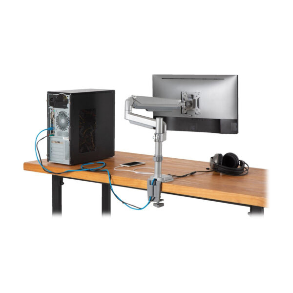 Tripp Lite series Single-Display Gas Spring-Arm Desktop Clamp or Grommet for 13” to 34” Displays - USB and Audio Ports, Aluminum