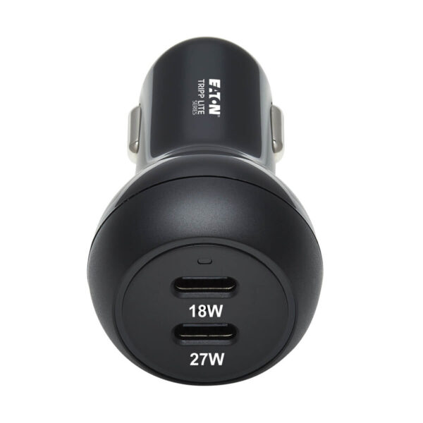 Tripp Lite series Dual-Port USB-C Car Charger with 45W PD Charging - USB-C (27W), USB-C (18W), Black