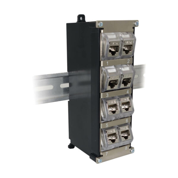 Tripp Lite series 8-Port Metal DIN-Rail Mounting Keystone Patch Panel with Grounding, Black/Silver, TAA