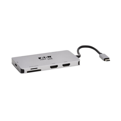 Tripp Lite series USB-C Dock, Dual Display - 4K 60 Hz HDMI, USB 3.x (5Gbps) Hub Ports, Memory Card, 100W PD Charging, Gray