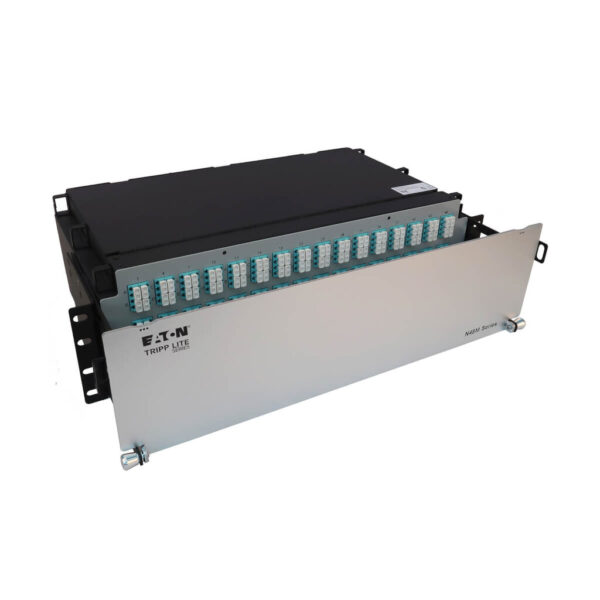 5708dfbde013df036ef4dc4ef7cda885 Tripp Lite series Preloaded Fiber Patch Panel, 3U - 48x (12F MTP/MPO-PC to 4x LC Duplex F/F) 8F Trunk Cables, OM4 Multimode, 5 m (16.4 ft.)