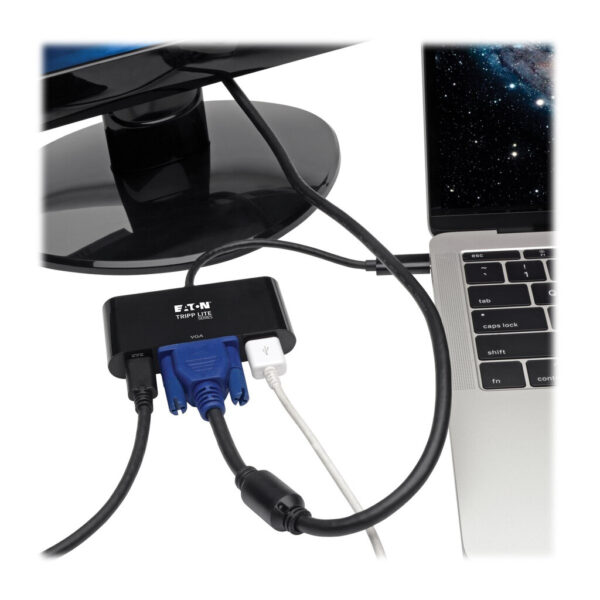Tripp Lite series USB-C to VGA Adapter with USB 3.x (5Gbps) Hub Ports and 60W PD Charging, Black