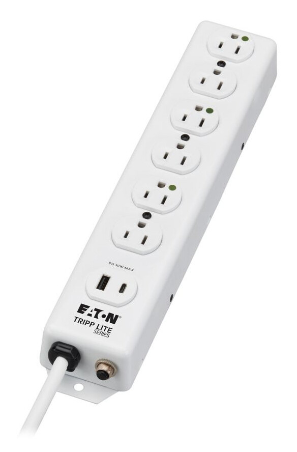 Tripp Lite series Safe-IT UL 1363 Medical-Grade Power Strip, 6 Hospital-Grade Outlets, USB Charging, Safety Covers, Antimicrobial, 15 ft. Cord