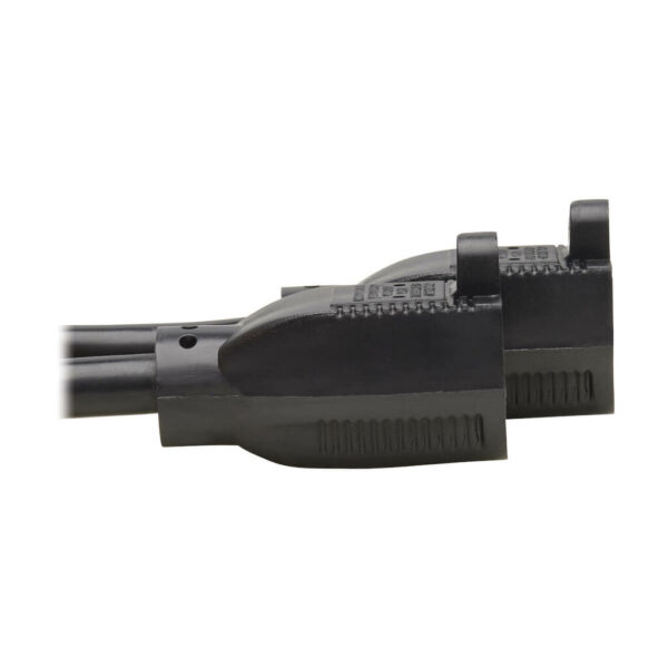 Tripp Lite series Extension Cord Y Splitter, Right-Angle NEMA 5-15P to 2x NEMA 5-15R - Heavy Duty, 15A, 120V, 14 AWG, 1 ft. (0.3 m), Black