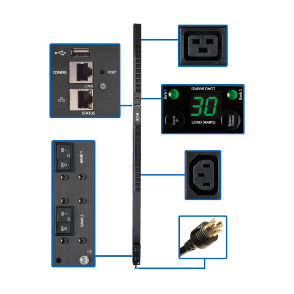 59b7c71df3e85b7f698f39ef84188219 Eaton 5.5kW Single-Phase Monitored PDU with LX Platform Interface, 208/230V Outlets (20 C13 & 4 C19), L6-30P, 0U, TAA